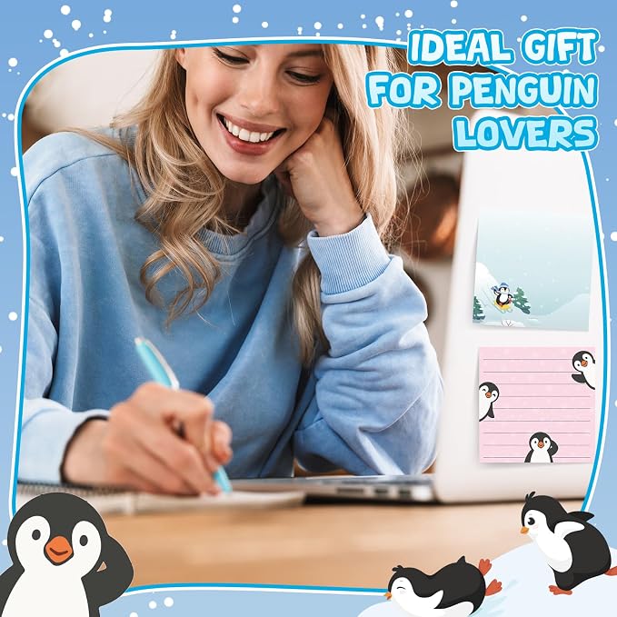 9 Pads Cute Sticky Notes Cartoon Self Stick Notepads 3x3 Inches Notes Adhesive Memo Pad Office Decor Gifts for Students School Teacher Office Meeting(Penguin)