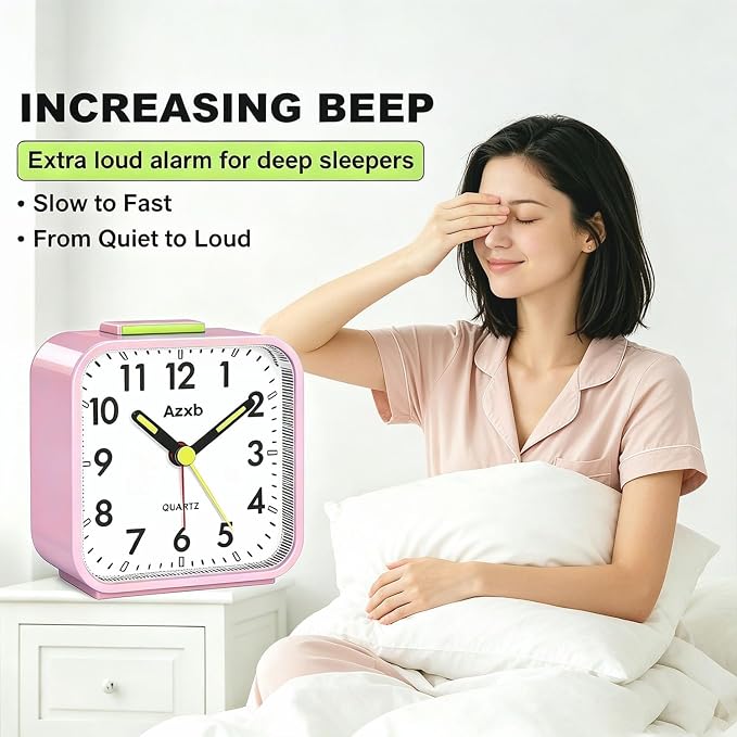Analog Alarm Clock, Silent No Ticking Travel Alarm Clock Luminous | Battery Operated, Night Light, Snooze, Loud Alarm, Quiet Small Desk Clock for Bedrooms Deep Sleeper Adults