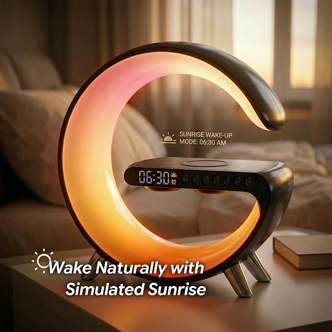 Smart LED Table Lamp for Bedroom with Wireless Charging Bluetooth Speaker, App Controlled Night Light for Kids, Christmas Birthday Gifts for Teens Adults Desk Office Bedroom Decor (Black