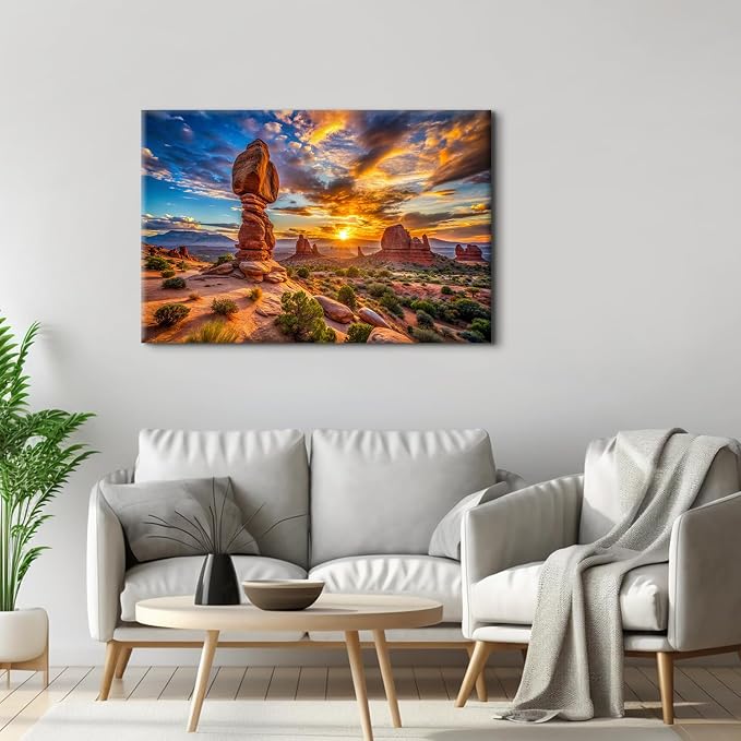 Large Desert Mountain Wall Art for Bedroom Nature Sunset Wall Decor Moab Utah Arches National Parks Picture Canvas Prints Western Art Balanced Rock Landscape Painting Artwork Bedroom Decoration 32x48"