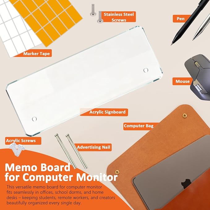 Clear Acrylic Monitor Memo Board，Office Desk Accessories for Under Monitor，Suitable for Offices, Schools, and desks