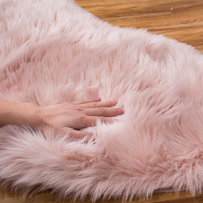 EasyJoy Ultra Soft Fluffy Shaggy Area Rug Faux Fur Rug Chair Cover Seat Pad Fuzzy Area Rug for Bedroom Floor Sofa Living Room (2 x 4 ft Rectangle, Pink)