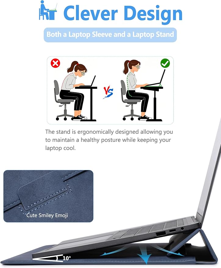 HYZUO 15-16 Inch Laptop Case Bag Sleeve with Stand Feature for MacBook Pro 16 M5/M4/M3/M2/M1 Pro/Max 2026-2019, XPS 15, MacBook Pro 15 2015-2012, Samsung Galaxy Book Flex 15, Navy Blue