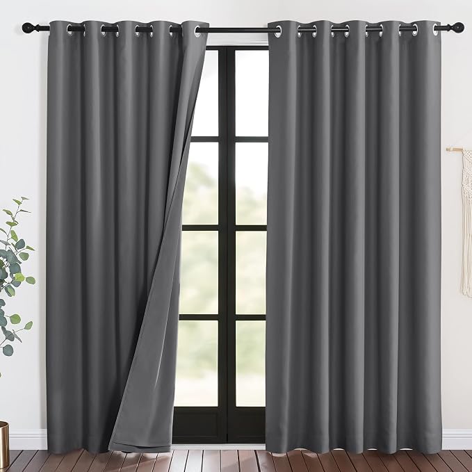 NICETOWN Noise Insulation Curtain Panels, Pair of Energy Smart & 100% Blackout Echo of Sounds Reducing Drapes for Dining Room Window, Thermal Guest Room Lined Window Dressing(Gray, 62 x 84 inch)