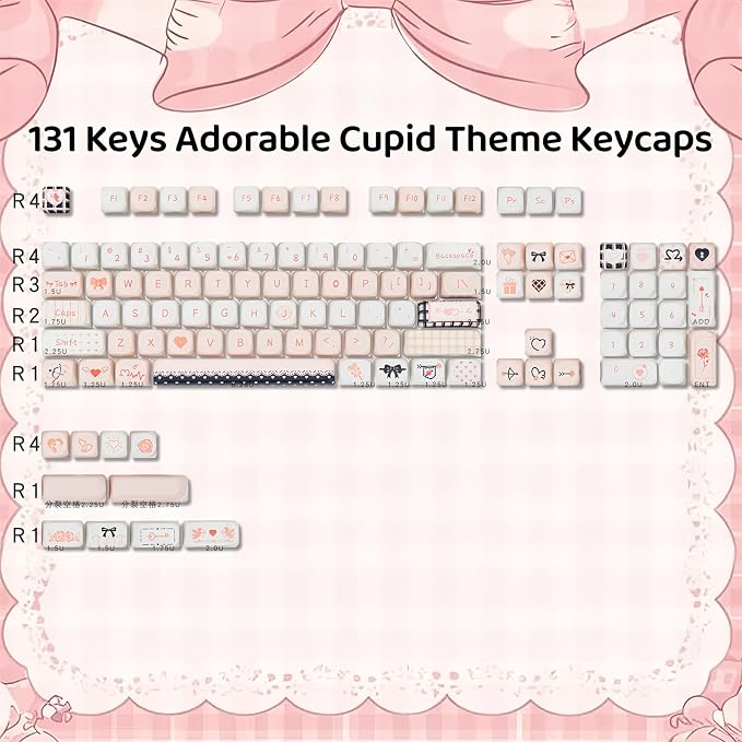 Cute MOA Keycaps,Gradient Pink-Cupid Kawaii Round Keycaps Custom 114 Keys Keycap Set Thick PBT Keycap for Cherry MX Switch 75% 60% Mechanical Gaming Keyboard Creamy Key Cap