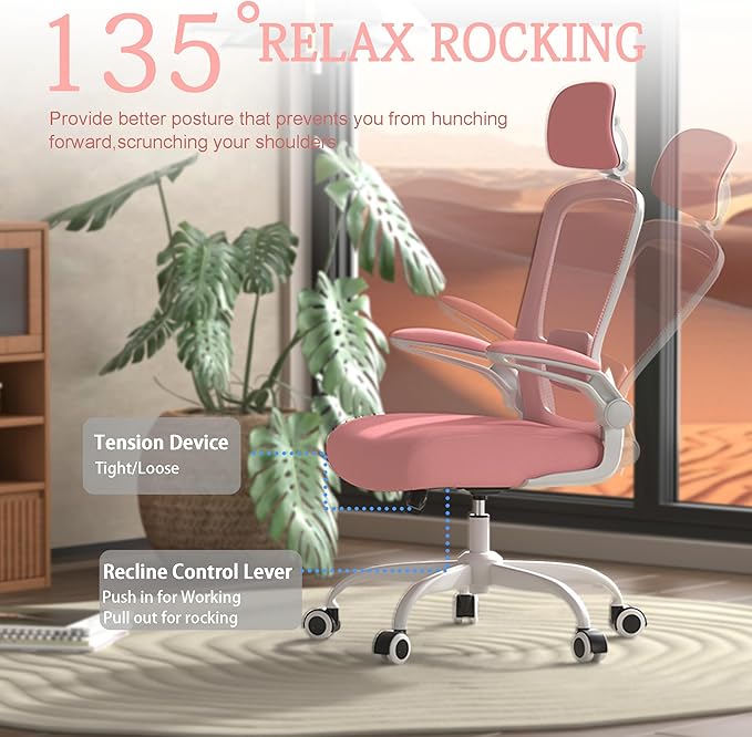 Mimoglad Office Chair, High Back Ergonomic Desk Chair with Adjustable Lumbar Support and Headrest, Swivel Task Chair with flip-up Armrests for Guitar Playing