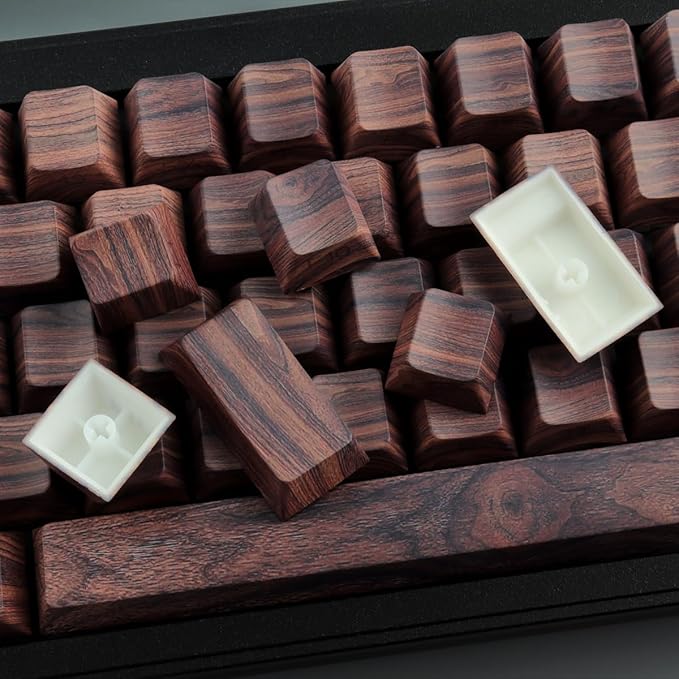Tsungup Custom Keycaps 75 Percent,PBT Side Print 136 Keys Retro Brown Key caps Wooden Walnut Textures Keycap Set,Shine Through Duy Sub Cherry Profile Keyboard Keycaps
