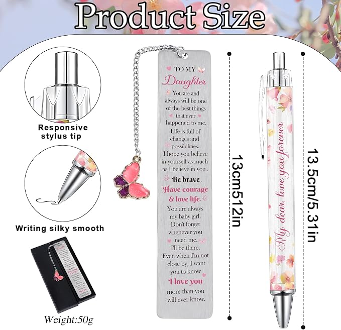 Daughter Bookmark with Pen Gifts - Inspirational Daughter Gifts from Mom Dad, Encouraging Graduation Christmas Wedding Birthday Accompany Present for My Girl Stepdaughter Her