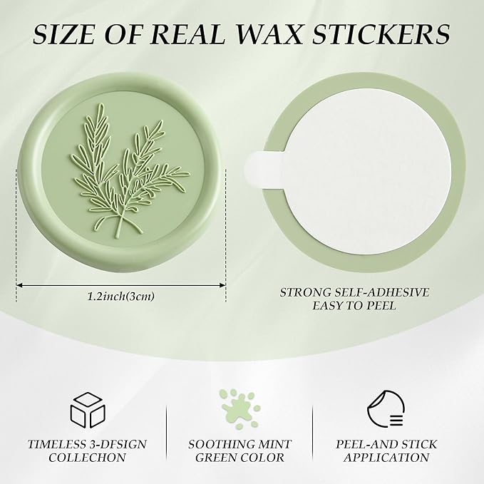 60Pcs Sage Green Wax Seal Stickers Set (3 Designs in 1 Pack) - Floral Botanical Adhesive Seals for Wedding Invitation Envelope Seal Stickers Gift Wrapping