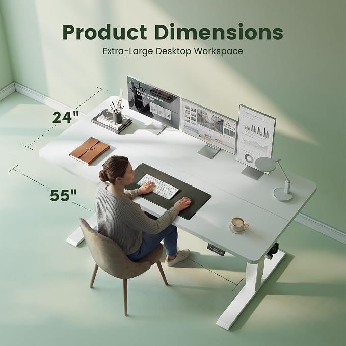 CubiCubi Standing Desk, 55 x 24 Inches Electric Height Adjustable Computer Desk, Sit Stand up Home Office Desk with Memory Presets, White