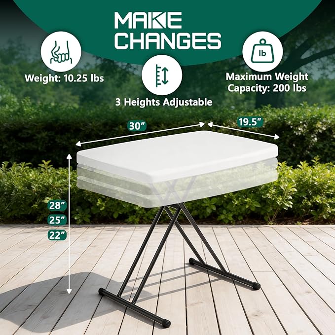 Folding Table- Small Desk Adjustable Height TV Tray for Laptop, Couch, Camping - Heavy Duty Utility Foldable Table for Small Spaces, No Assembly Required, White Granite (White, 30in-2pack)