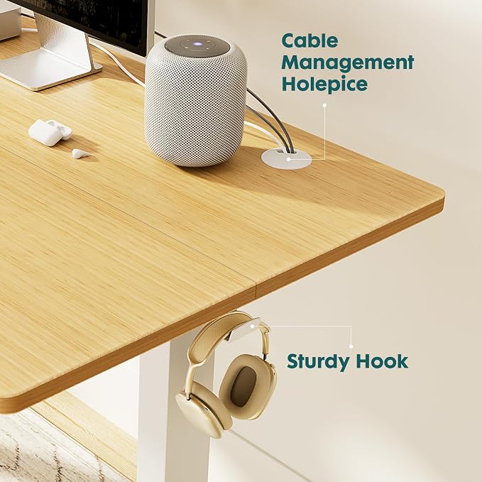 Sweetcrispy Electric Standing Desk Adjustable Height, 63x24 Inch Sit Stand Up Home Office Desks Memory Computer Workstation PC Work Table with Preset Splice Wood Board Metal Frame, Oak