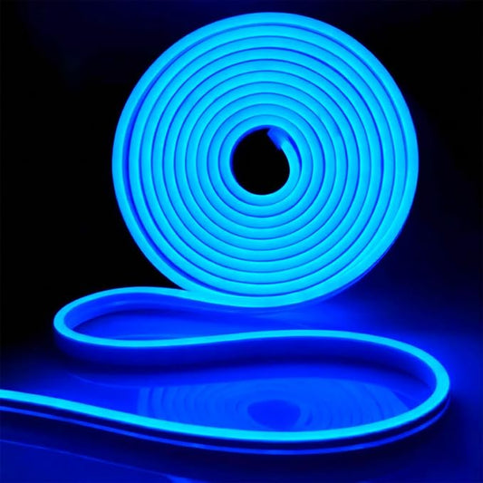 iNextStation Blue LED Light Strip, 16.4ft/5m 12V Silicone Flexible Neon Rope Lights, IP65 Waterproof Cuttable LED Strip Lights for Gaming Room, Bedroom, Outdoor Light, DIY Sign Decor (No Adapter)