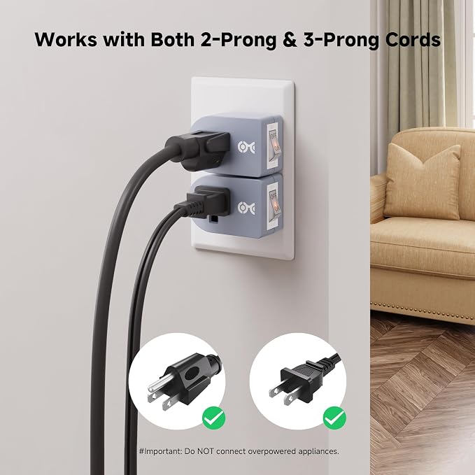 Cable Matters [ETL Listed] 3-Pack Grounded Outlet Switch with On Off, Plug Switch On Off, Single Outlet Adapter, Gray