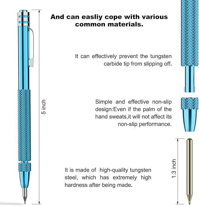 Glieskir 4 Pack Tungsten Carbide Scriber with Magnet,with Extra 21 Replacement Marking Tip And 6-Inch Ruler,Etching Engraving Pen for Glass/Ceramics/Metal Sheet