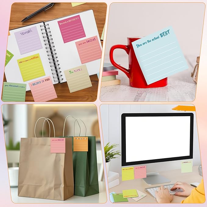 Yinder 24 Pcs Inspirational Sticky Notes Thank You Gift Motivational Sticky Note Pad Employee Appreciation Gift Bulk for Staff Coworker Teacher Nurse Office Groups 3 x 3'' (Appreciation,Macaroon)