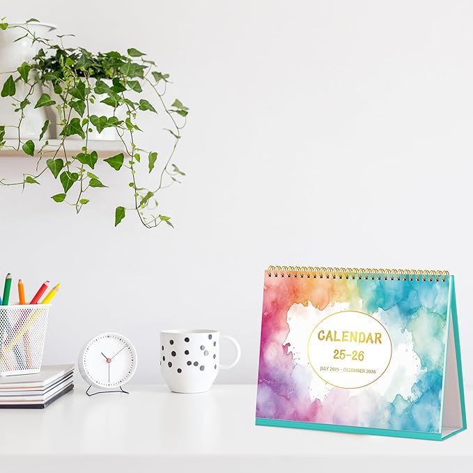 Desk Calendar 2025-2026 - Standing Flip Desktop Calendar 2025-2026, 18 Months Jul 2025 - Dec 2026, 10" x 8", Large with Notes, To-Do, Yearly Overview, Thick Paper, Great for Easy Planning - Multicolor