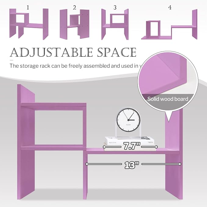 Jerry & Maggie Desktop Organizer Office Storage Rack Adjustable Wood Display Shelf Birthday Gifts Toy Home Decor Free Style Rotation Display True Natural Stand Shelf (Violet) | Wooden Desk Organizer, Cute Dorm & Cubicle Decor. Stores Makeup & Mini Plan...
