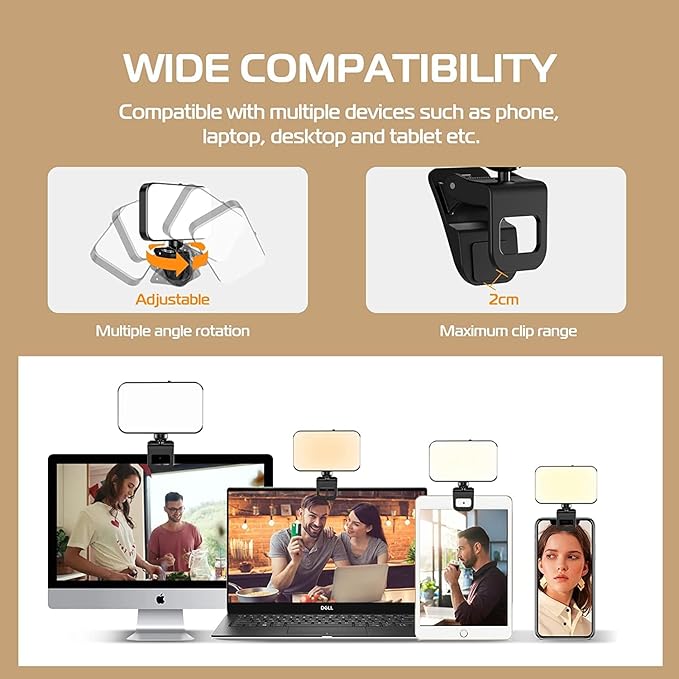 Selfie Ring Light (Latest) 66 LED 3 Colors 5 Levels 360 Degree Rotation Flexible High Brightness (Long Battery) Type-C Fast Charge Fill Portable Clip Light for Phones, Camera, Laptop, ipad, Webcam