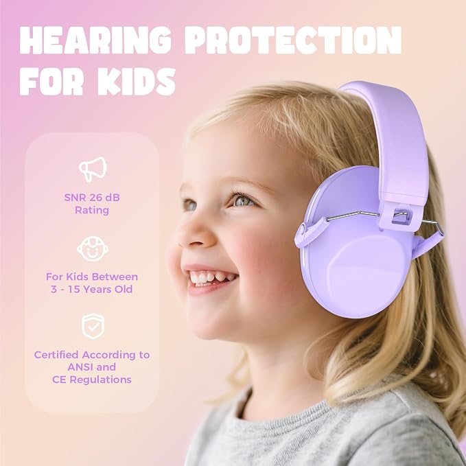 ProCase Kids Noise Cancelling Headphones, Kids Ear Protection Monster Jam Truck, Fireworks Hearing Protection Noise Reduction, Noise Canceling Earmuffs for Sensory Autism Toddler Children -LightPurple