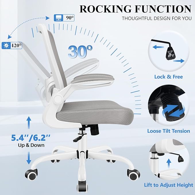FelixKing Office Chair, Ergonomic Desk Chair Breathable Mesh Chairs Adjustable High Back Lumbar Support Flip-up Armrests, Executive Rolling Swivel Comfy Computer Chairs Home Office Gray