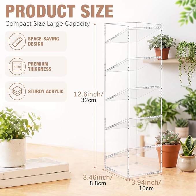 MotiMind Acrylic Pen Organizer Storage for 60 Markers Vertical Marker Organizer Acrylic Pen Display Holder for Office Desk Desktop Stationery Pencil Storage, Clear, 3.4 x 4 x 13 Inch