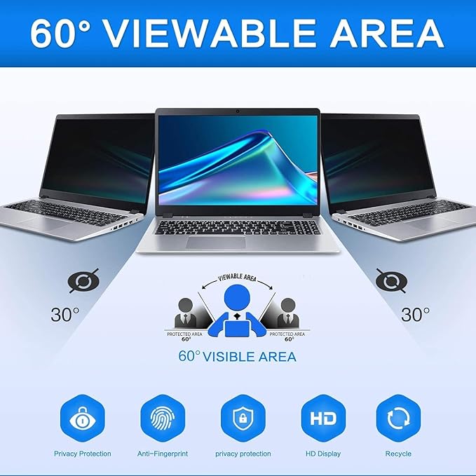 ZOEGAA 15.6 Inch Laptop Privacy Screen,Compatible with Lenovo ThinkPad HP Dell Xps Samsung Asus Acer brands,Removable 16:9 Widescreen Display laptop privacy screen 15.6 inch and Anti-Glare Protector