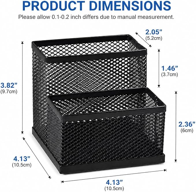 SHFKS Pen Holder for Desk Organizer,2Compartments Office Supply Organizer for School Home Office（Black）