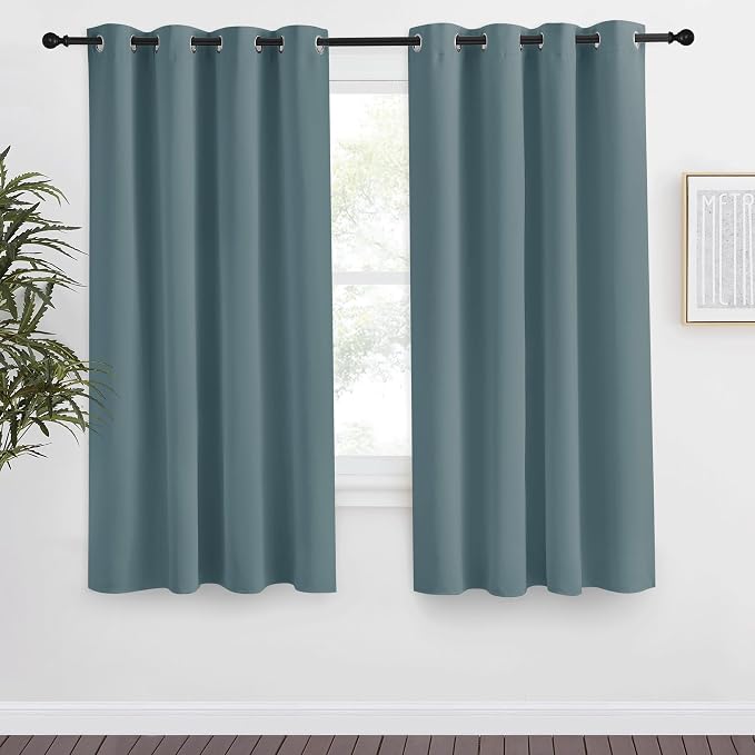 NICETOWN Blackout Curtain 57 inch Length, W55 x L57 Inch, Greyish Blue, 8 Grommets Top, 1 Piece, Thermal Insulated Modern Window Treatment Soundproof Drape Panel for Bedroom/Living Room