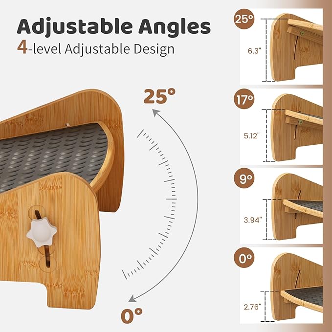 Adjustable Under Desk Footrest-Bamboo 4-Position Ergonomic Office Foot Stool with Large Non-Slip Surface, Improves Posture for Home,Office & Computer Desk Use