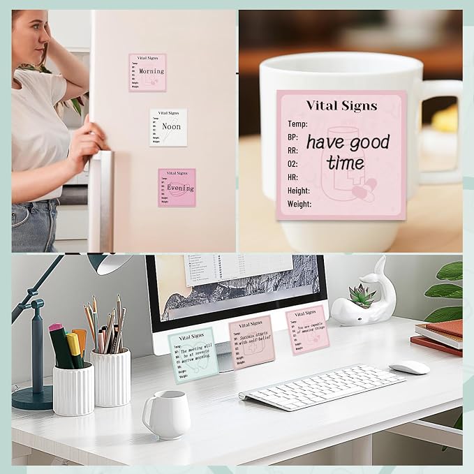 Vital Signs Sticky Notes Gifts, 9 Pack Vitals Signs Notepad for Nurse Daily Monitoring 3x3 Inch, Patient Health Checklist Office Hospital Memo Pads Supplies (450 Sheets)
