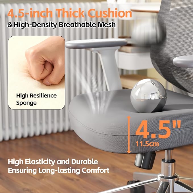 Ergonomic Office Chair, Home Office Desk Chairs, 3D Lumbar Support High Back Desk Chair, Comfortable Computer Chair & Gaming Chair for Office & Home - Silver