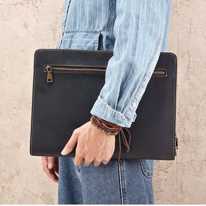 Zippered Padfolio Organizer, Leather Planner Binder, 12.9 Inch Portfolio Folder for Documents, Letter Size Business Card Tablet Document Holder for Men&Women