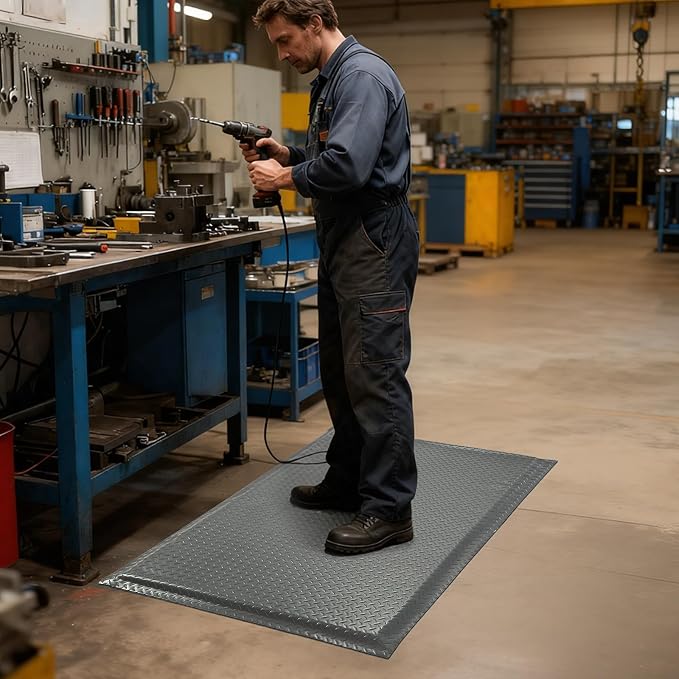 Anti Fatigue Mats Industrial 2' x 6' 15/16" Thick Ergonomic Standing Mat Commercial Kitchen Mat Heavy Duty Diamond Plate Shop Floor Mats Helps Relieve Back and Leg Soreness, Grey
