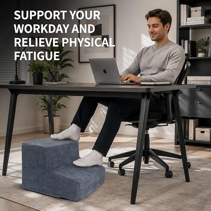 Foot Rest for Under Desk at Work,2-Tier Ergonomic Footrest for Office, Blue | with Washable Cover and Handle, Non-slip bottom, Support Foot Pillow, Leg Elevation Pillow, Support Feet and Legs for Home
