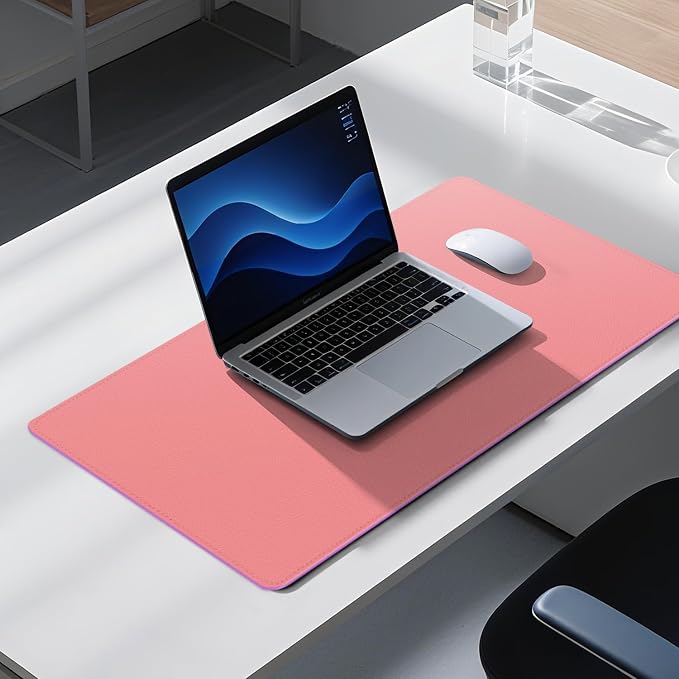 Dual Sided Leather Desk Mat - Waterproof Desk Pad - Ideal for Large Mouse Pad and Desk Mats on Top of Desks (Pink, 25"*13")