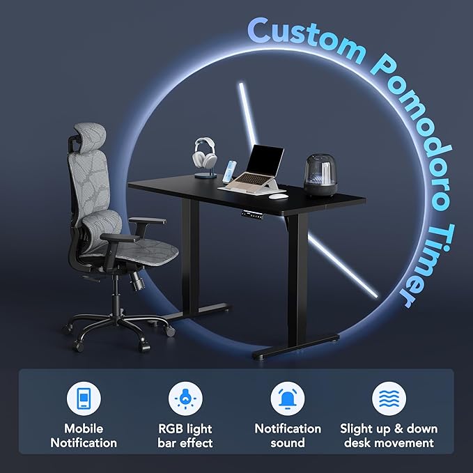 HUANUO 32" AI Smart Standing Desk with App-Synced Sedentary Reminders, Electric Height Adjustable Desk with Body-Data Ergonomic Presets, Voice Control Alexa/Google/Siri, 3 Memory Settings Table, Black