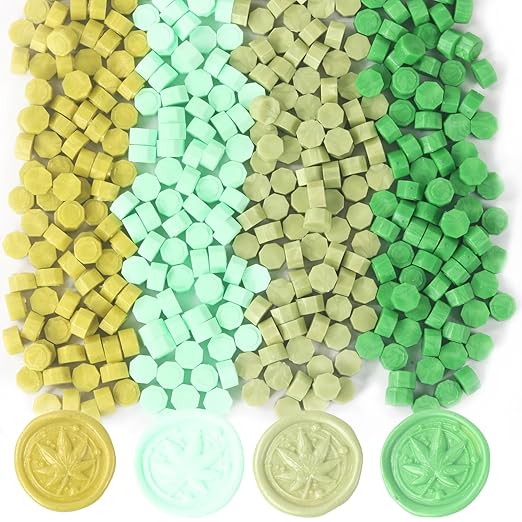 400Pcs Pale Green Wax Seal Beads, Sage Green Sealing WaxBeads Set for WaxSeal Stamp, 4 Colors Wax Seal Kit Decor for Envelope Letter Wedding Invitation(BrightGreen Mix)