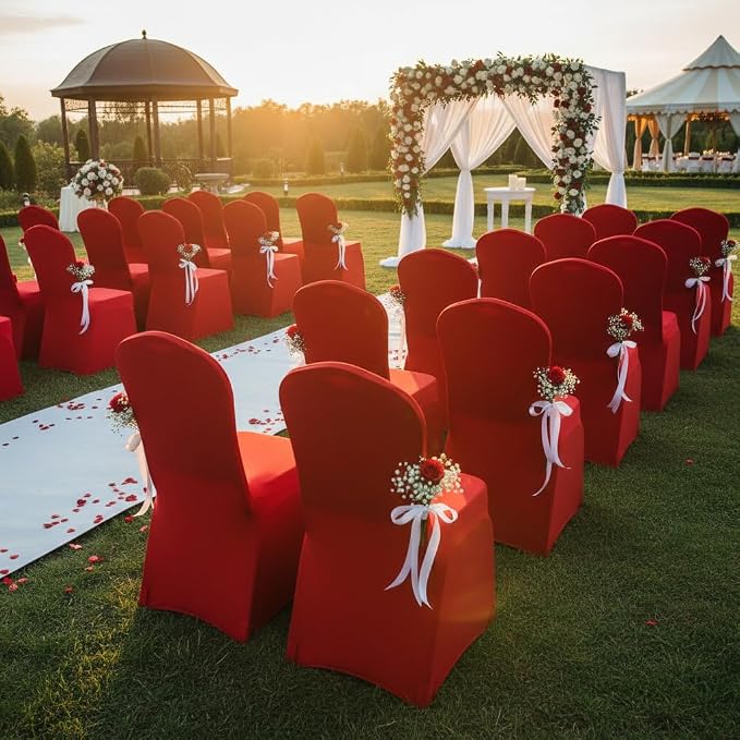 Stretch Polyester Dining Chair Cover Slipcover for Wedding Banquet Party Dining Room (Red)