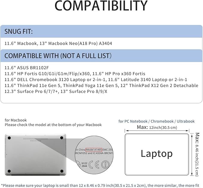 RAINYEAR 11-11.6 Inch Laptop Sleeve Protective Case Soft Carrying Cover Compatible with MacBook Neo A18 11.6" MacBook Air for 11" Notebook Tablet Chromebook (Gray)