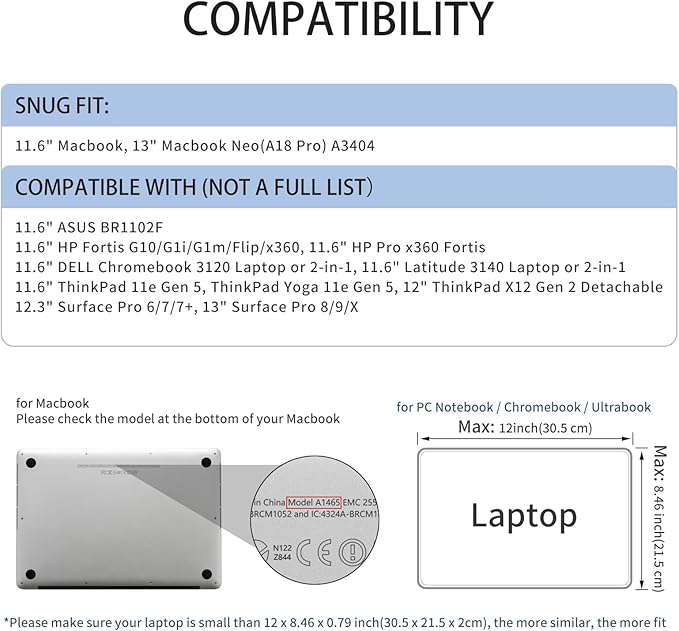 RAINYEAR 11-11.6 Inch Laptop Sleeve Protective Case Soft Carrying Cover Compatible with MacBook Neo A18 11.6" MacBook Air for 11" Notebook Tablet Chromebook (Black)