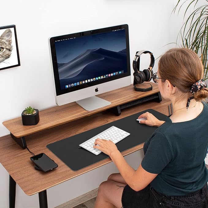 Aothia Double-Sided PU Leather Desk Pad - Non-Slip Large Mouse Pad & Desk Mat for Office, Home - Waterproof, Easy to Clean, Durable Dual-Sided Surface (36" x 17", Black)