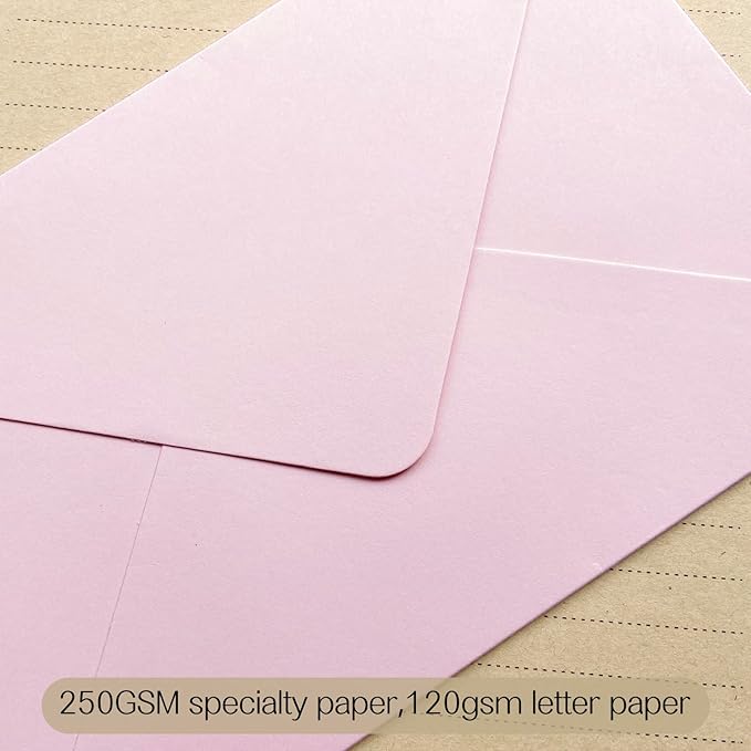 Tuhangcc Premium Velvet-Touch Stationery Set with Unique Design Colors - Best Paper and Elegant 4x6 Envelopes (24 Writing Sheets + 12 Envelopes) for Love Letters and Party Invitations (Pink)