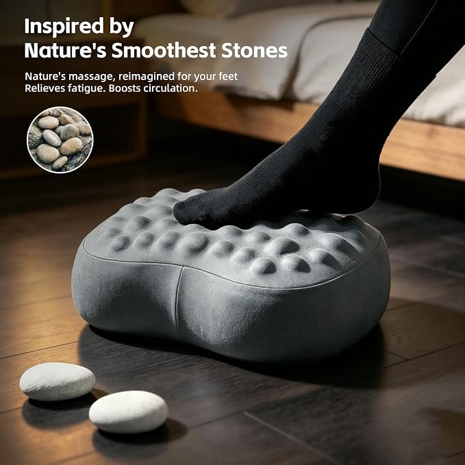 Foot Rest Under Desk, Memory Foam Ergonomic Footrest, Grey | Massage Pebble Surface, Office Foot Stool for Under Desk at Work, Gaming Foot Rest, Washable Cover, Non-Slip Base