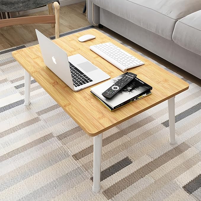 Foldable Laptop Desk for Bed, Bed Laptop Table, Foldable Portable Lap Bed Tray, 23.6 Inch Floor Table for Drawing Reading and Writing, Bamboo