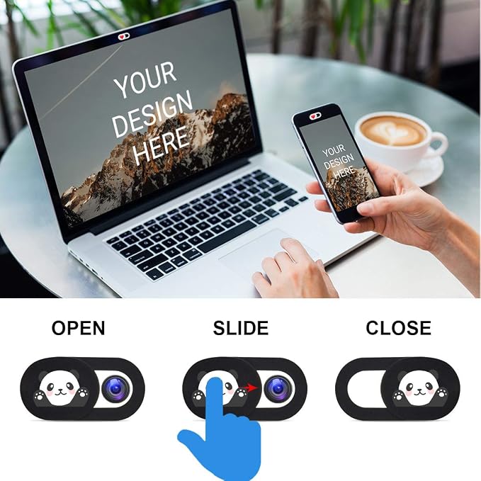 Laptop Camera Cover Slide 3 Pack Ultra Thin Slide Laptop Camera Cover for Echo Show, Computer, Tablet, Chromebook, PC - Panda