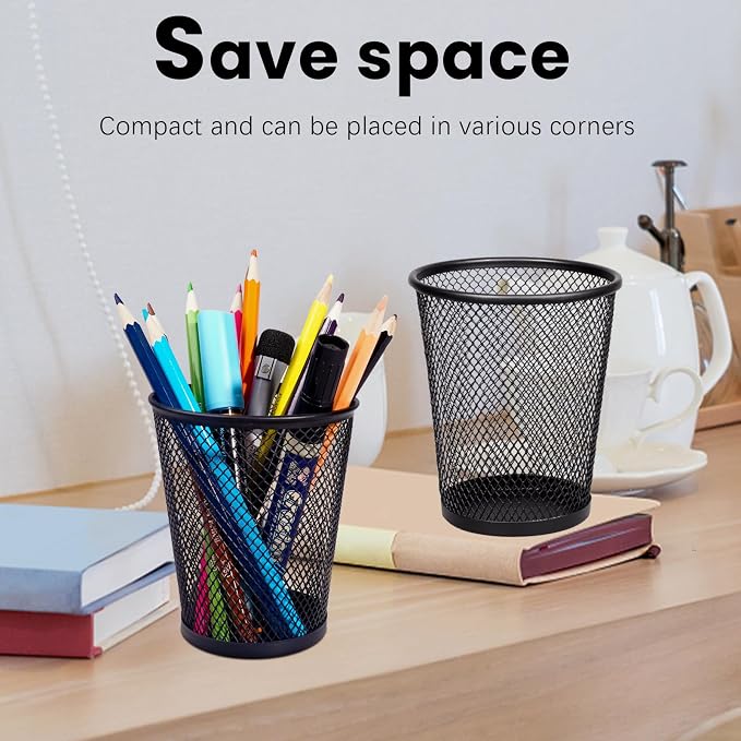 QYH Mesh Pencil Holder for Desk 6 Pack, Metal Pen Cup Black | Pen Holder for Desk, Desk Organizer for Office, Business, School & Home