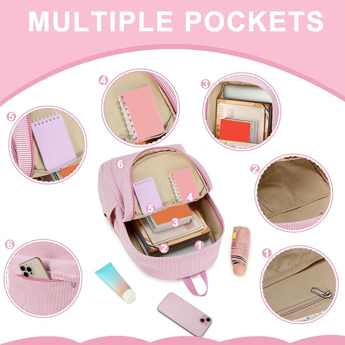 Bluboon Teen Girls School Backpack Kids Bookbag Set with Lunch Box Pencil Case Travel Laptop Backpack Casual Daypacks (Beige bow tie)