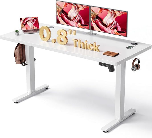 White 47x24 in Electric Standing Desk, 0.8 Inch Thick Tabletop | Holds 200lbs, Sit Stand, 3 Memory Height Adjustment, Extra Deep Table Top, White Frame
