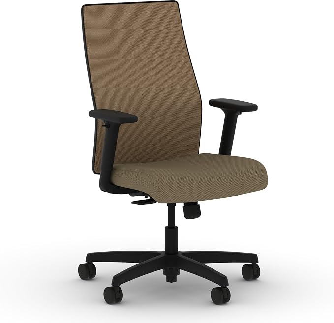 HON Ignition 2.0 Mid‑Back Ergonomic Office Chair, Mesh Task Desk Chair with Lumbar Support, Standard Synchro‑Tilt, Height and Width Adjustable Arms, Black Frame, Quicksand